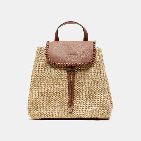 Mochila De Efecto Rafia, Neutral Mochila De Efecto Rafia, Neutral